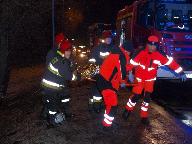 Poważny wypadek. Auto wypadło z drogi i uderzyło w drzewo.