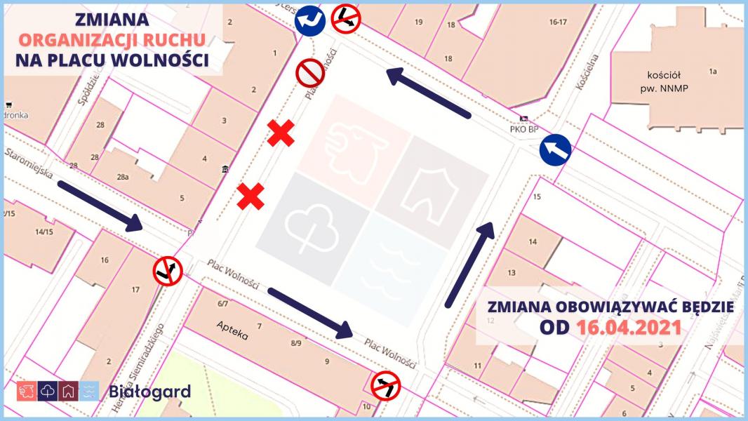 Nowa organizacja ruchu na placu Wolności.