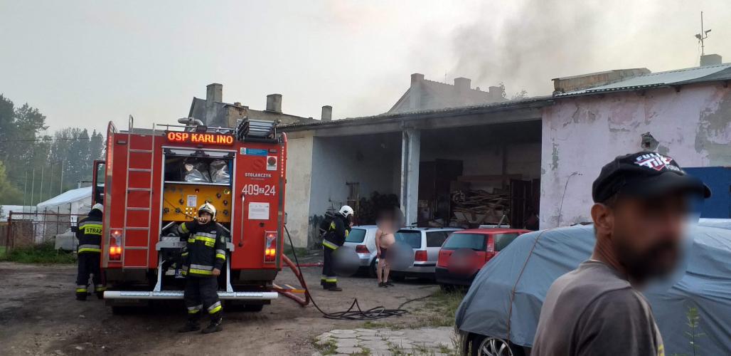 Pożar warsztatu w Karlinie - na szczęście nikt nie ucierpiał. 