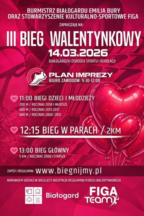 Białogard zaprasza na Bieg Walentynkowy – 14 marca na starcie 