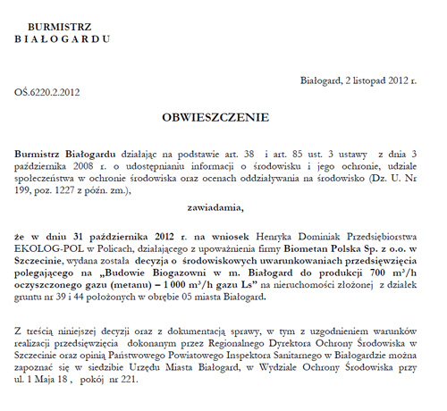 Biogazownia w Białogardzie??