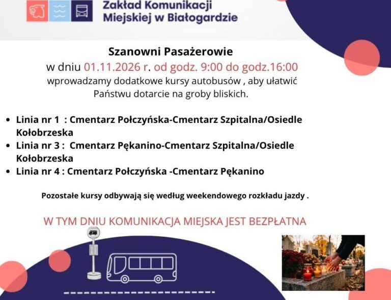 1 listopada – dodatkowe kursy autobusów miejskich