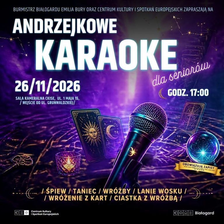 Andrzejkowe karaoke dla seniorów w Białogardzie. Zapisy już trwają