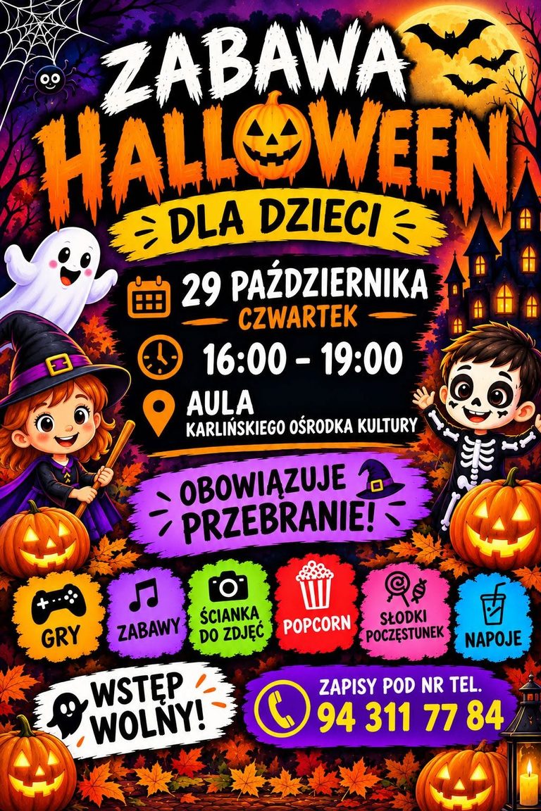 Halloween dla dzieci w Karlinie. Wstęp wolny, przebranie obowiązkowe